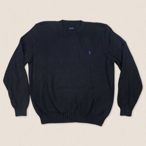 Polo Ralph Lauren Black Purple Pony Cotton Sweater Crew Neck - Size XL